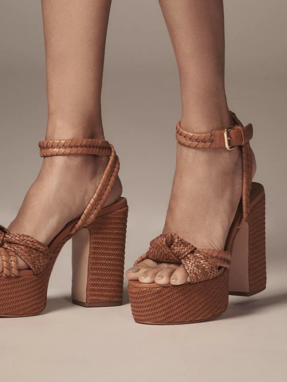 Schutz Khari Chunky Platform Sandals Size 6.5 Brown Woven Block Heel NEW - Picture 4 of 16